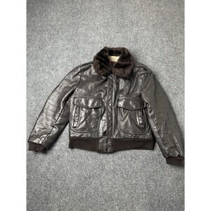 Mens Leather 1980-90s Cooper A-2 Brown Bomber Jacket Shearling Collar, Size 42 M